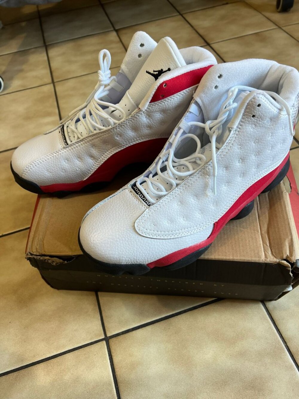 Red White Basketball Sneakers – Retro 13 Style, Athletic Streetwear Shoes, Men’s